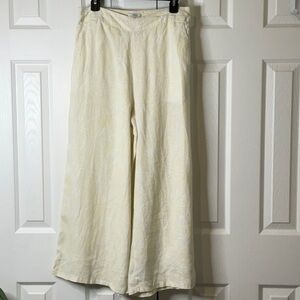 Nicole Miller New York 100% Linen Wide Leg Crop Pants Beige Size L